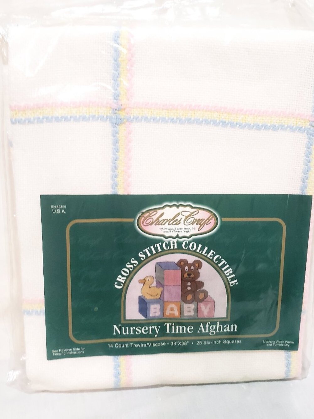 Rainbow Afghan Cross Stitch Fabric 14 Count 36” x 37” Charles Craft Nursery Time